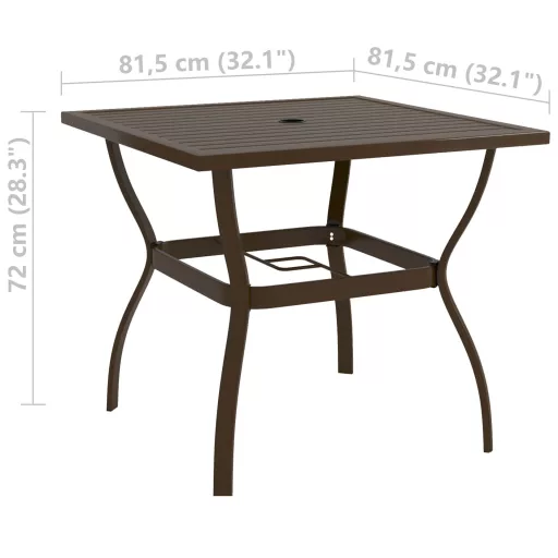 Barna acél kerti asztal 81,5 x 81,5 x 72 cm