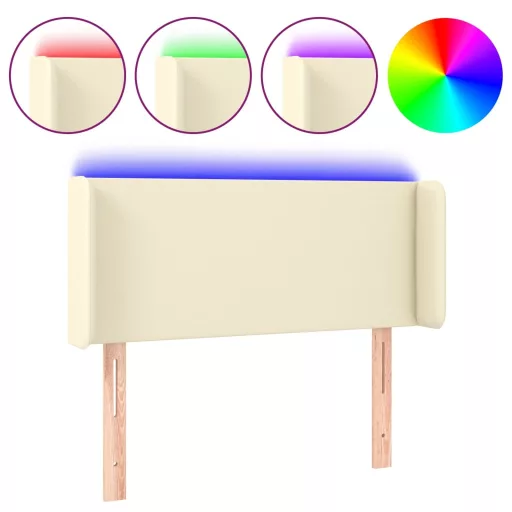 Krémszínű műbőr LED-es fejtámla 103 x 16 x 78/88 cm