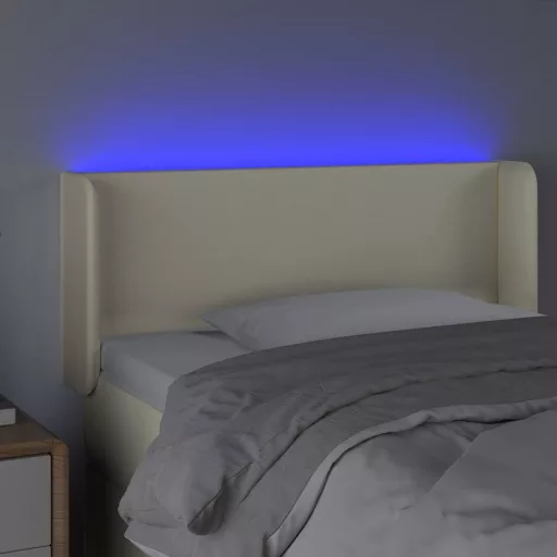 Krémszínű műbőr LED-es fejtámla 103 x 16 x 78/88 cm