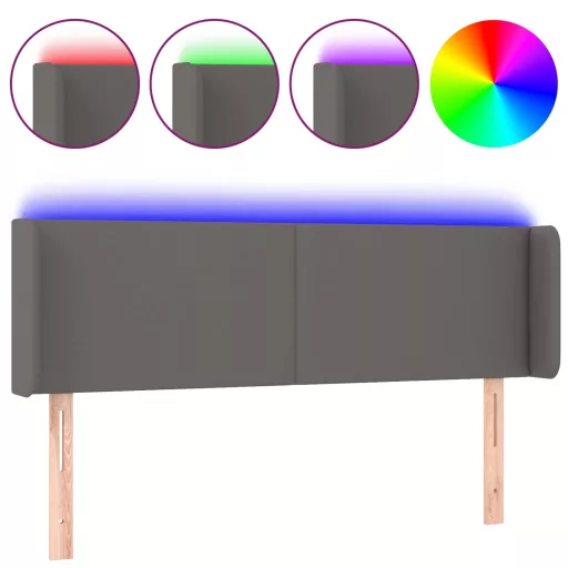 Szürke műbőr LED-es fejtámla szárnyakkal 147x16x78/88 cm