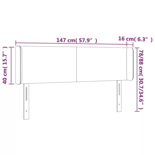 Szürke műbőr LED-es fejtámla szárnyakkal 147x16x78/88 cm
