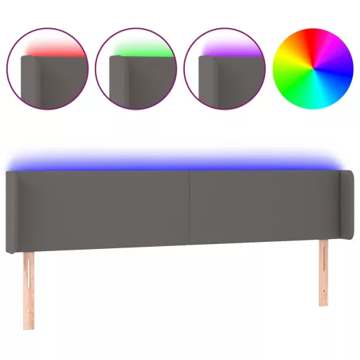 Szürke műbőr LED-es fejtámla 163x16x78/88 cm