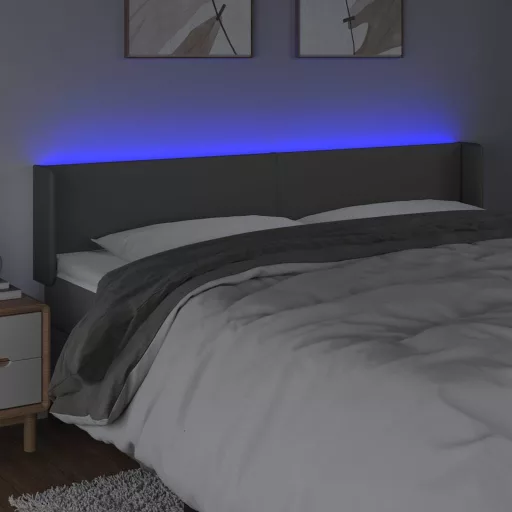 Szürke műbőr LED-es fejtámla 163x16x78/88 cm