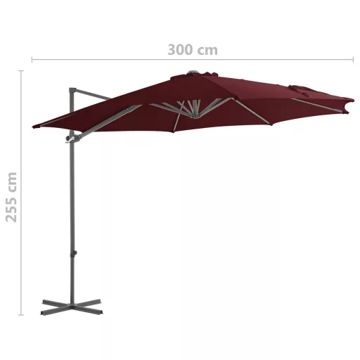 Bordó konzolos napernyő acélrúddal 300 cm