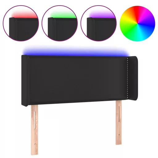 Fekete műbőr LED-es fejtámla 93 x 16 x 78/88 cm