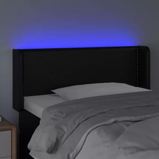 Fekete műbőr LED-es fejtámla 93 x 16 x 78/88 cm