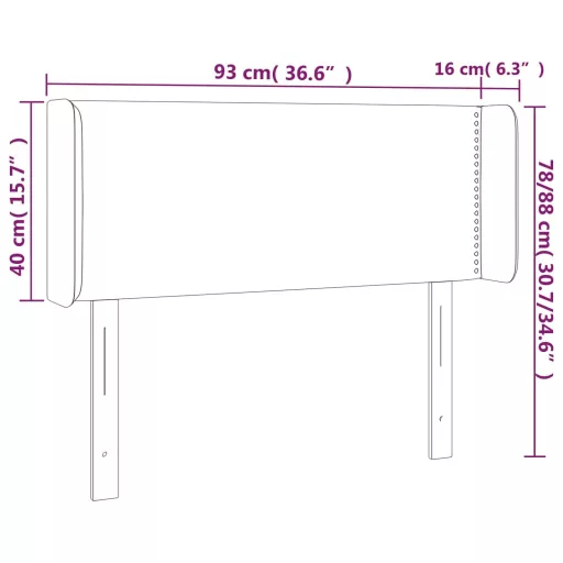 Fekete műbőr LED-es fejtámla 93 x 16 x 78/88 cm