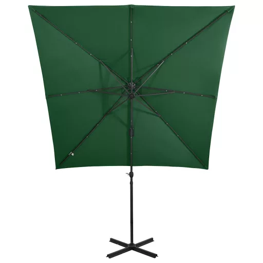 Zöld konzolos napernyő rúddal és LED-fényekkel 250 cm