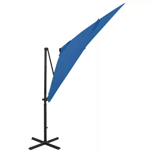 Azúrkék konzolos napernyő rúddal és LED-fényekkel 250 cm