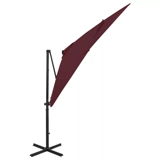 Bordó konzolos napernyő rúddal és LED-fényekkel 250 cm