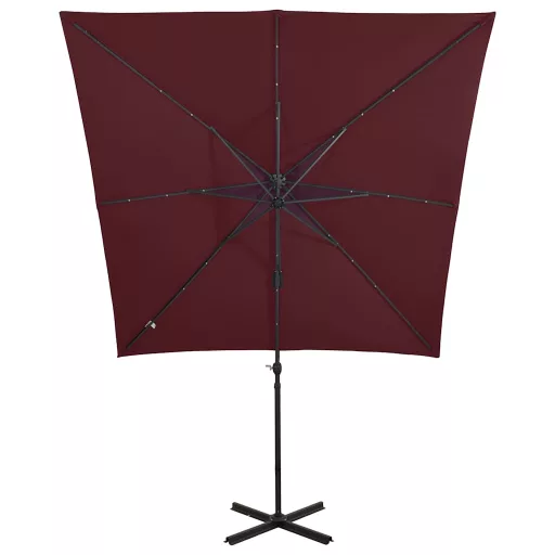 Bordó konzolos napernyő rúddal és LED-fényekkel 250 cm
