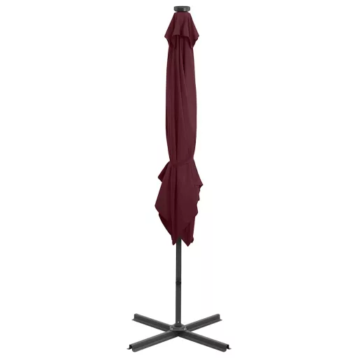 Bordó konzolos napernyő rúddal és LED-fényekkel 250 cm