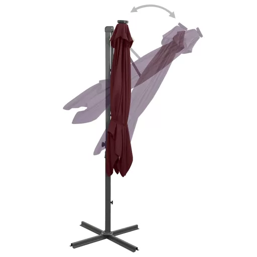 Bordó konzolos napernyő rúddal és LED-fényekkel 250 cm