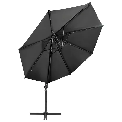 Antracitszürke konzolos napernyő rúddal és LED-fényekkel 300 cm
