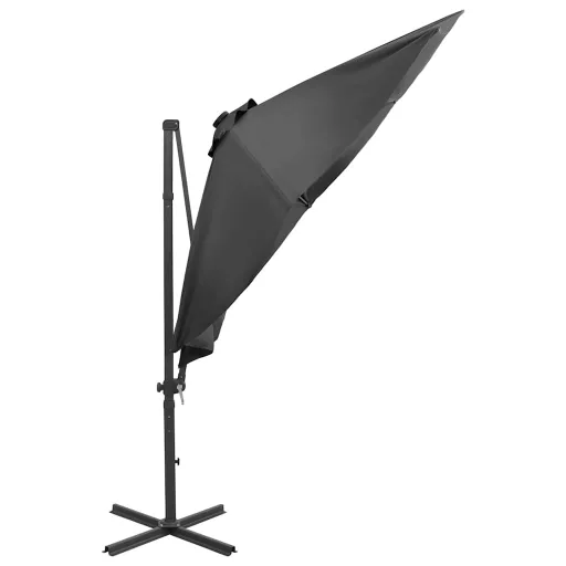 Antracitszürke konzolos napernyő rúddal és LED-fényekkel 300 cm