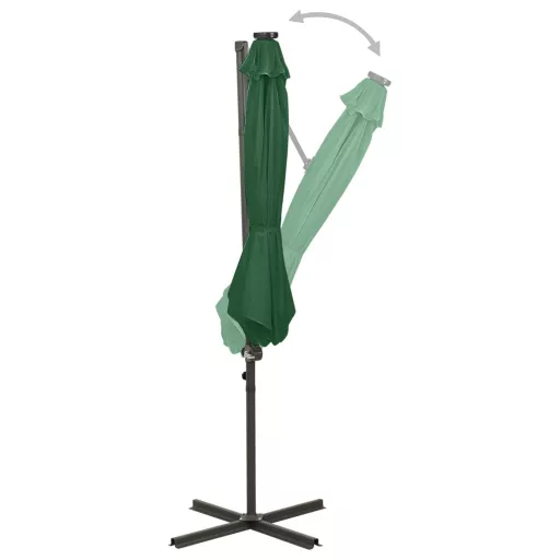 Zöld konzolos napernyő rúddal és LED-fényekkel 300 cm