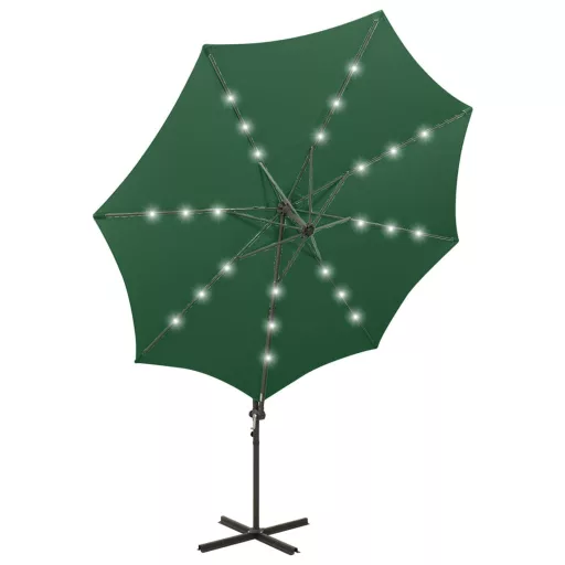 Zöld konzolos napernyő rúddal és LED-fényekkel 300 cm