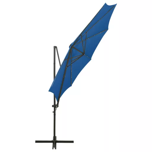 Azúrkék konzolos napernyő rúddal és LED-fényekkel 300 cm