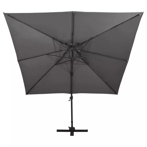 Antracitszürke dupla tetejű konzolos napernyő 300 x 300 cm