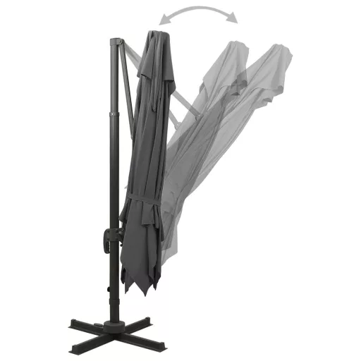 Antracitszürke dupla tetejű konzolos napernyő 300 x 300 cm