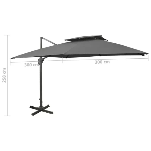 Antracitszürke dupla tetejű konzolos napernyő 300 x 300 cm