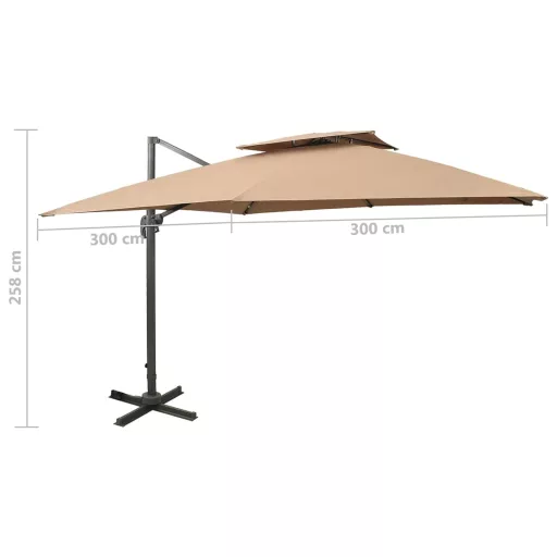 Dupla tetővel ellátott konzolos kerti napernyő 300 x 300 cm bézs