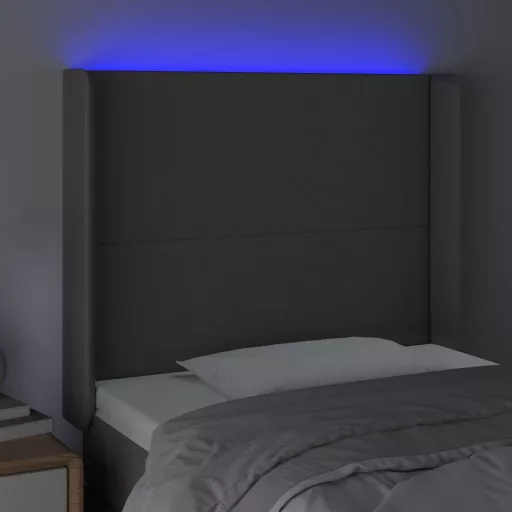 Szürke műbőr LED-es fejtámla 83x16x118/128 cm