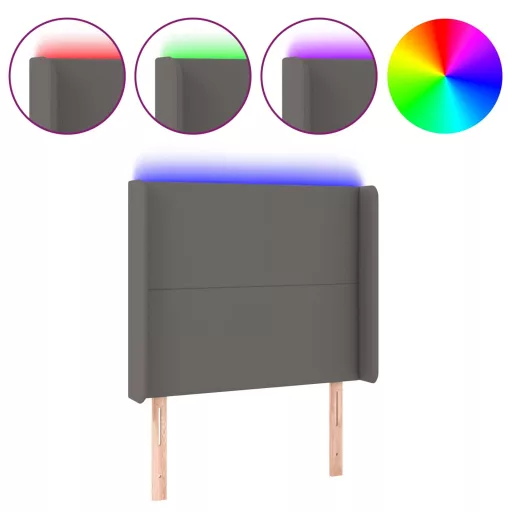 Szürke műbőr LED-es fejtámla 93x16x118/128 cm