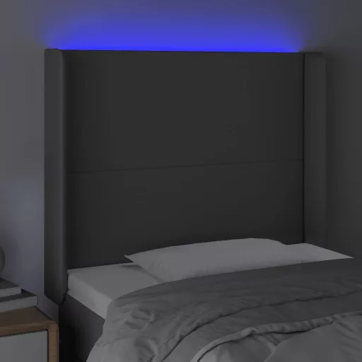 Szürke műbőr LED-es fejtámla 93x16x118/128 cm