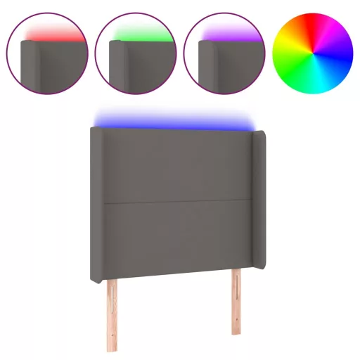 Szürke műbőr LED-es fejtámla 103x16x118/128 cm