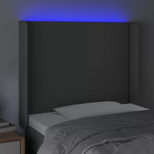 Szürke műbőr LED-es fejtámla 103x16x118/128 cm