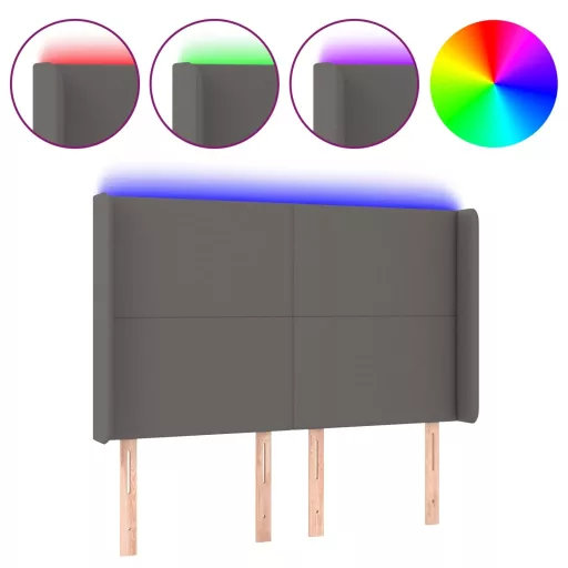 Szürke műbőr LED-es fejtámla 147x16x118/128 cm