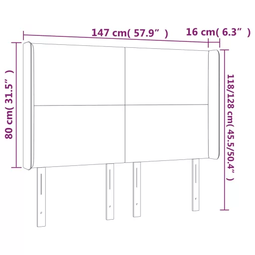 Szürke műbőr LED-es fejtámla 147x16x118/128 cm