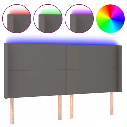 Szürke műbőr LED-es fejtámla 183x16x118/128 cm