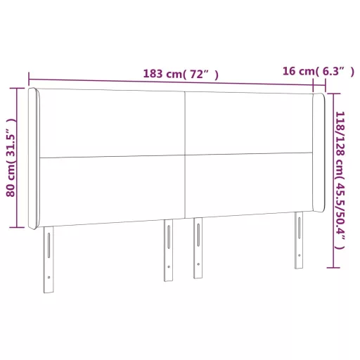Szürke műbőr LED-es fejtámla 183x16x118/128 cm