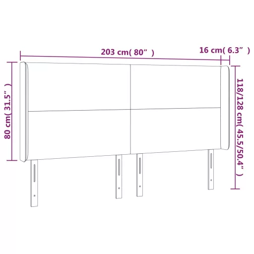 Szürke műbőr LED-es fejtámla 203x16x118/128 cm