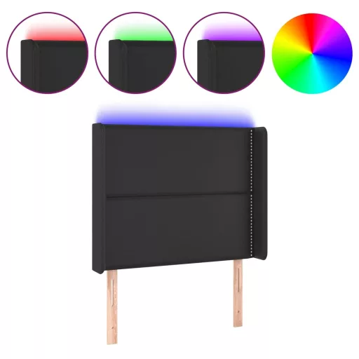 Fekete műbőr LED-es fejtámla 93x16x118/128 cm