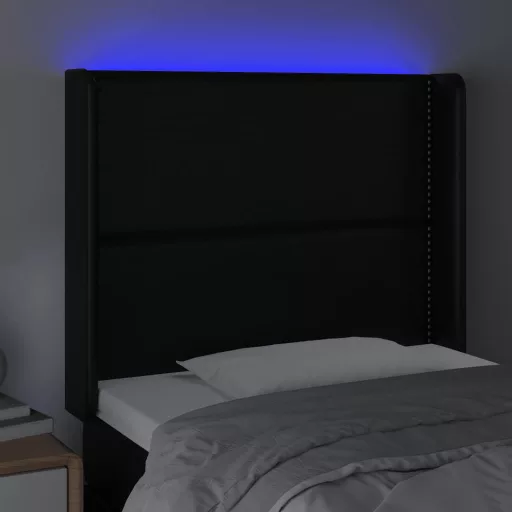 Fekete műbőr LED-es fejtámla 93x16x118/128 cm