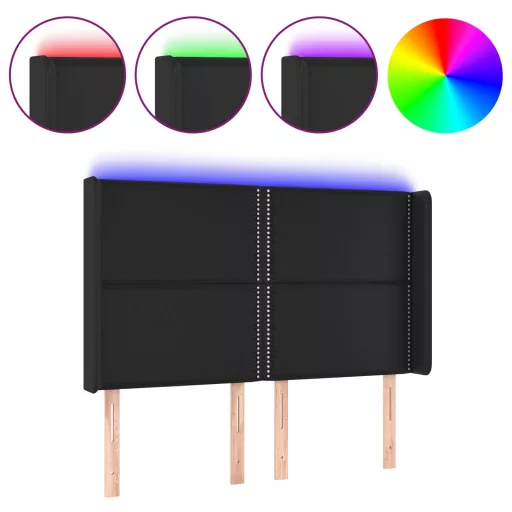 Fekete műbőr LED-es fejtámla 147x16x118/128 cm