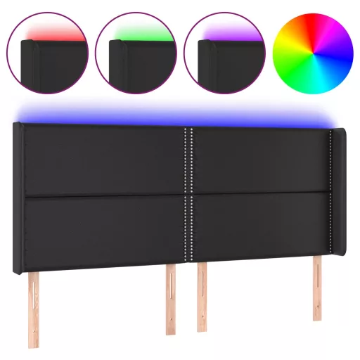 Fekete műbőr LED-es fejtámla 183x16x118/128 cm