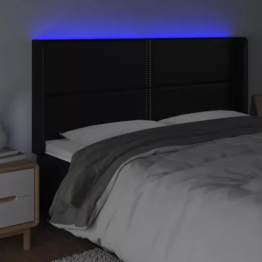 Fekete műbőr LED-es fejtámla 183x16x118/128 cm