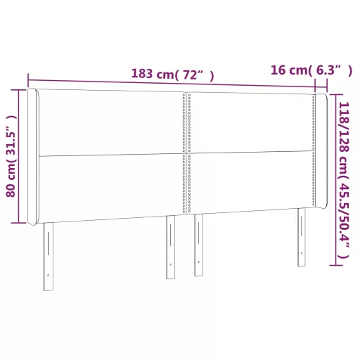 Fekete műbőr LED-es fejtámla 183x16x118/128 cm