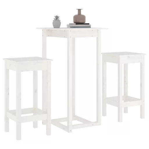 3 részes fehér tömör fenyőfa bárszett