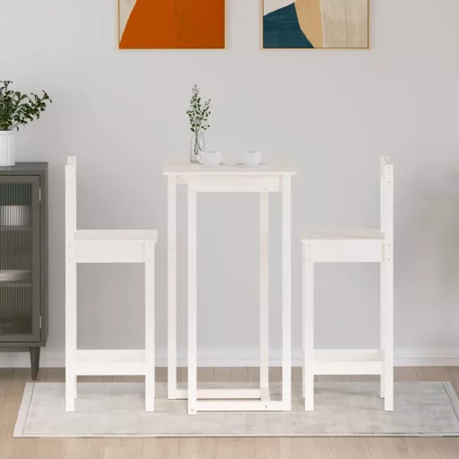 3 részes fehér tömör fenyőfa bárszett