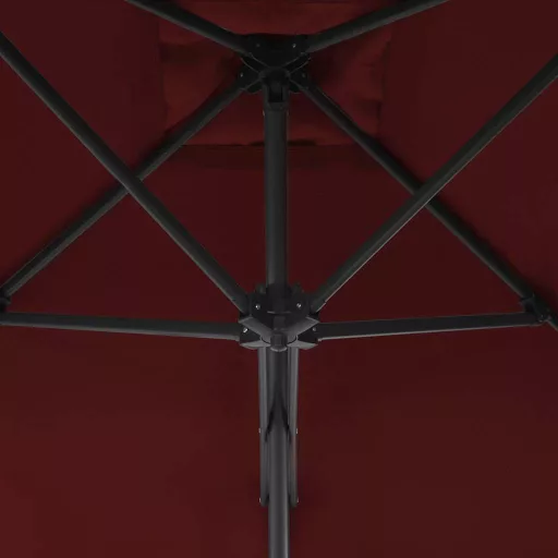 Bordóvörös kültéri napernyő acélrúddal 250 x 250 x 230 cm