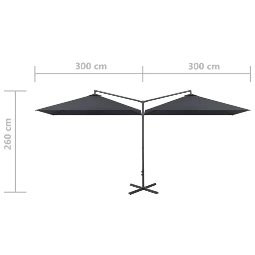 Antracitszürke dupla napernyő acélrúddal 600 x 300 cm