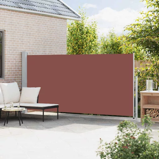 Barna behúzható oldalsó terasznapellenző 180 x 500 cm