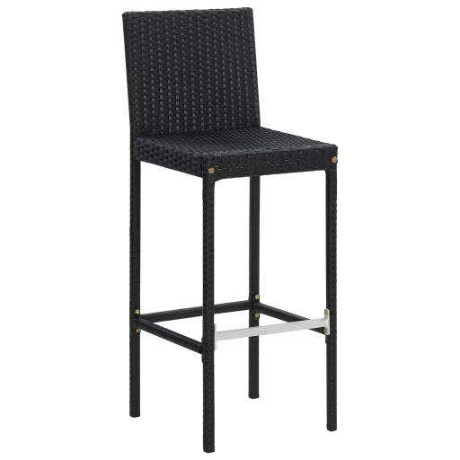 2 db fekete polyrattan kerti bárszék párnával
