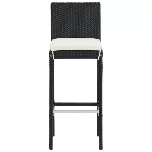 2 db fekete polyrattan kerti bárszék párnával
