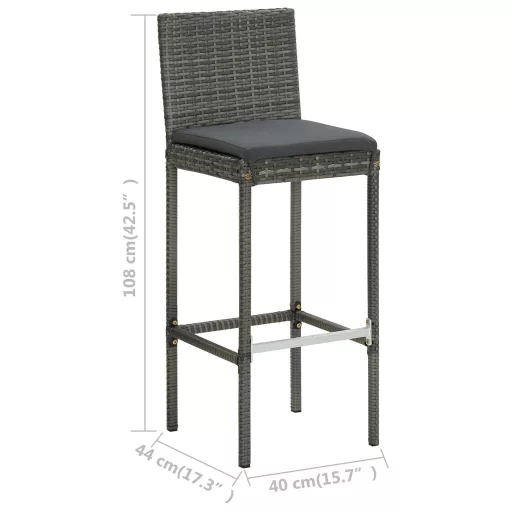 2 db szürke polyrattan kerti bárszék párnával